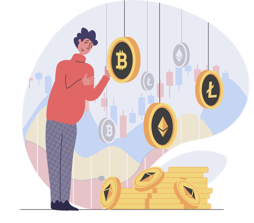 Boy choose crypto to invest money  Illustration