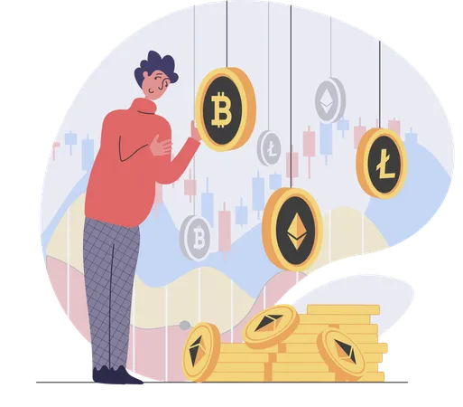 Boy choose crypto to invest money  Illustration