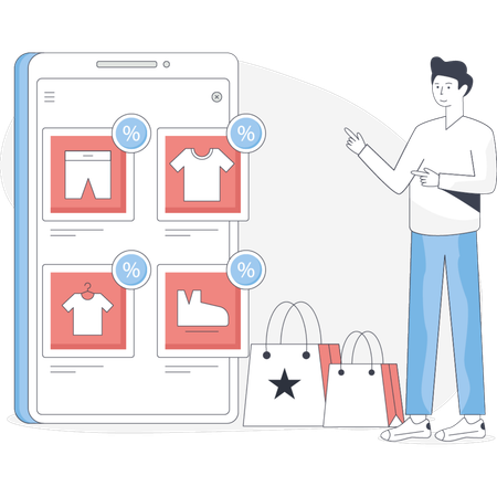 Boy  choosing product online  Illustration