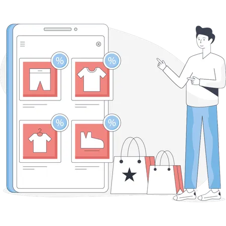 Boy  choosing product online  Illustration