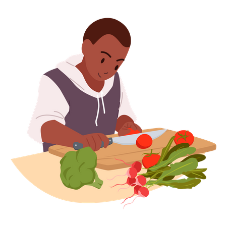 Boy chopping vegetables  Illustration