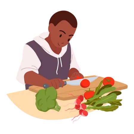 Boy chopping vegetables  Illustration