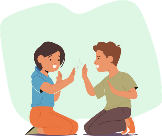 Boy clapping with girl  Illustration