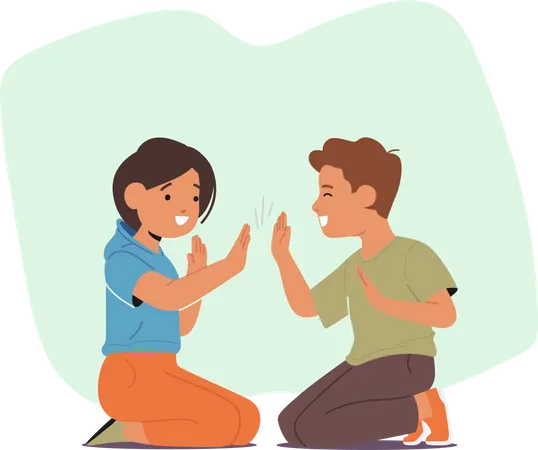 Boy clapping with girl  Illustration