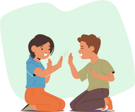 Boy clapping with girl  Illustration