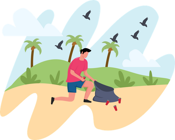 Boy cleaning beach  Illustration