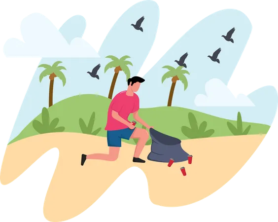 Boy cleaning beach  Illustration