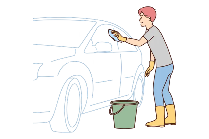 Boy cleaning car  Illustration