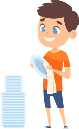 Boy cleaning dish Illustration