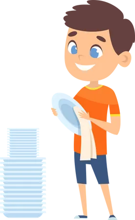 Boy cleaning dish  Illustration