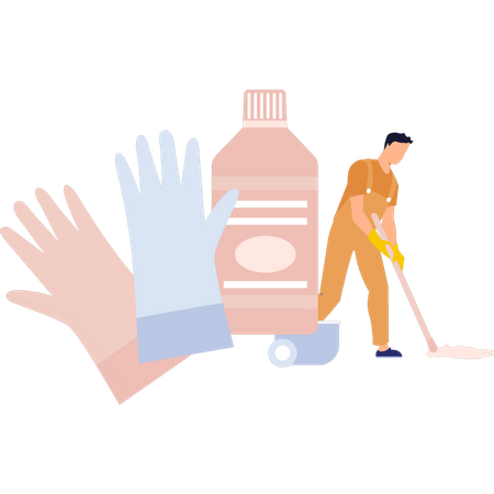 Boy cleaning floor  Illustration