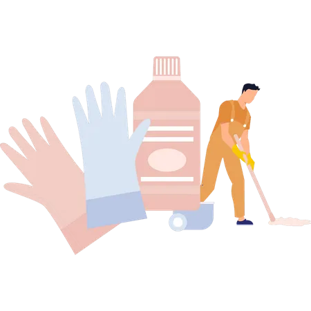 The Boy Is Cleaning Illustration