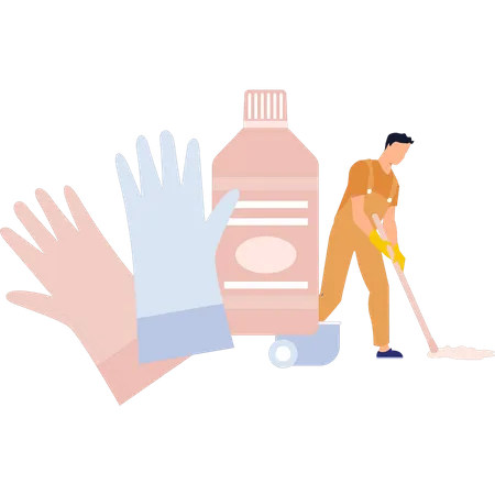 Boy cleaning floor  Illustration