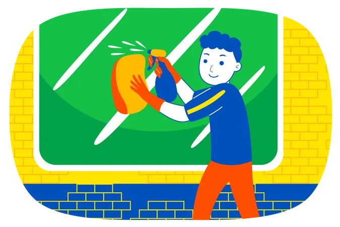 Boy cleaning glass Illustration