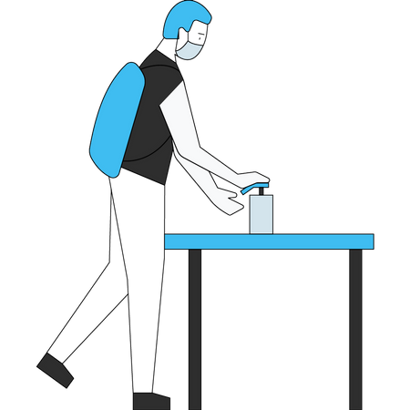 Boy cleaning hang with sanitizer Illustration
