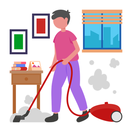 Boy cleaning House  Illustration