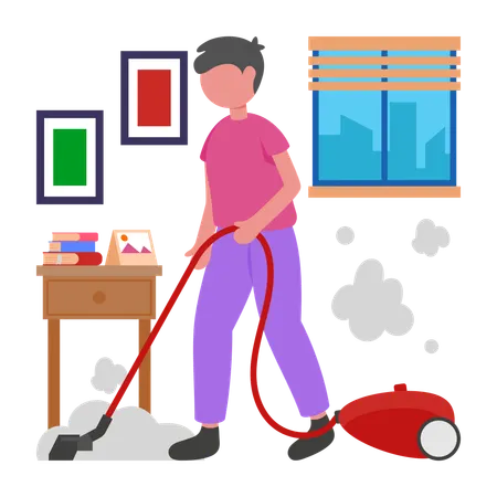 Boy cleaning House  Illustration
