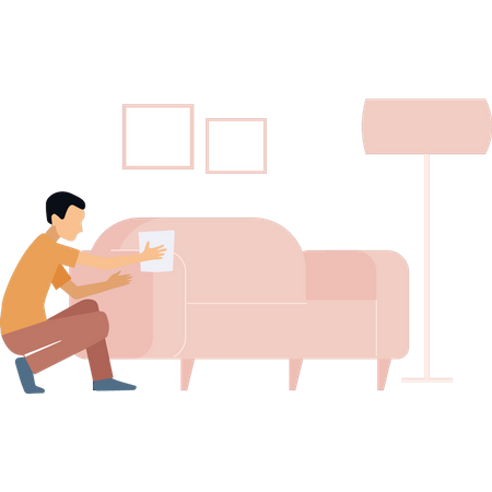 Boy cleaning sofa  Illustration