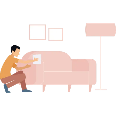 The Boy Is Cleaning The Sofa Illustration