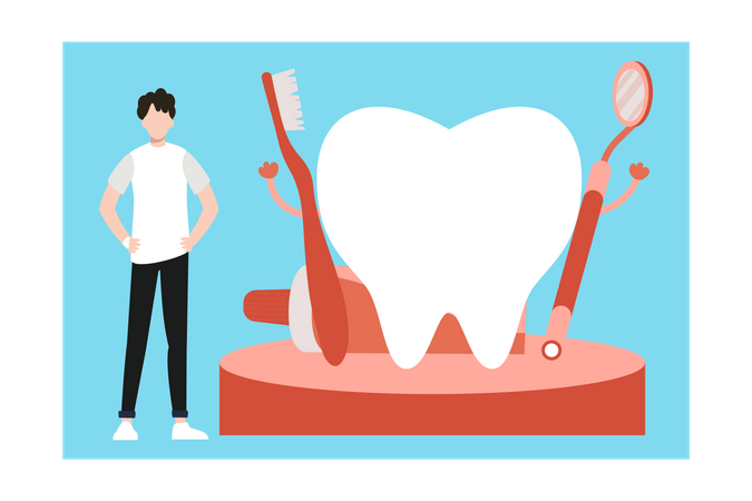 Boy cleaning teeth  Illustration