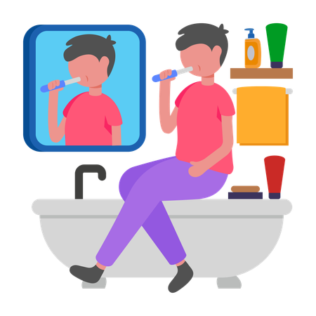 Boy cleaning Teeth with Electric Brush  Illustration