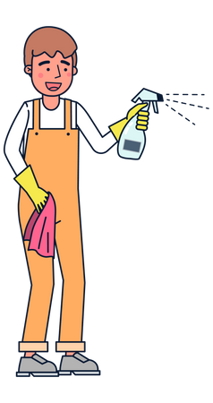 Boy cleaning the mirror  Illustration