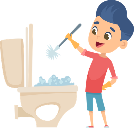 Boy cleaning toilet  Illustration