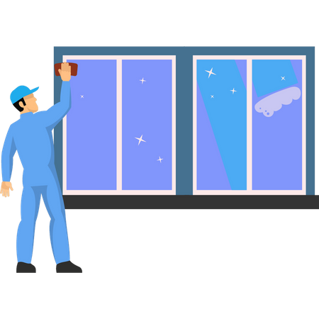 Boy cleaning window  일러스트레이션