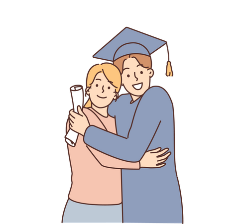 Boy click graduation picture with mom  Illustration