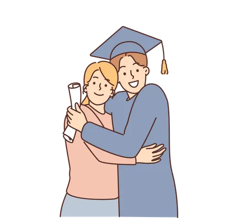 Boy click graduation picture with mom Illustration