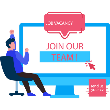 Boy click on option to join our team  Illustration