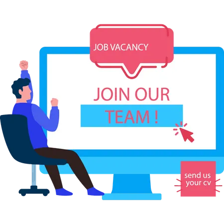 Boy click on option to join our team  Illustration
