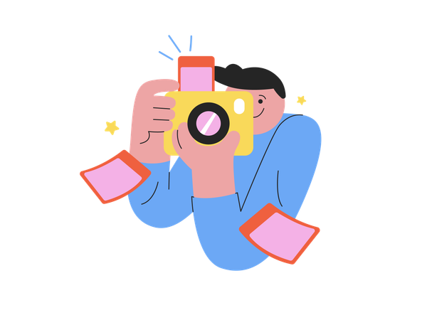 Boy clicking photo  Illustration