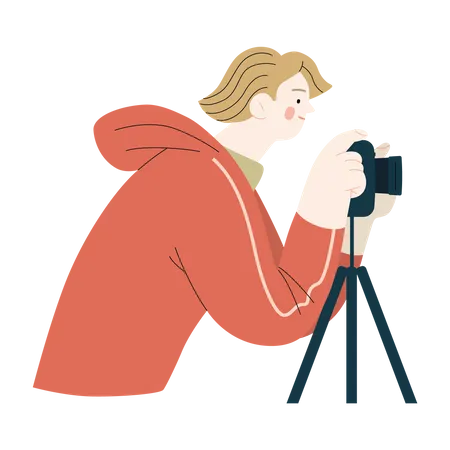 Boy clicking photo with camera Illustration