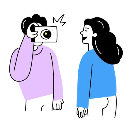 Boy Clicking pictures of girl  Illustration