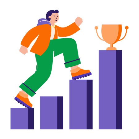 Boy climbing career ladder  Illustration