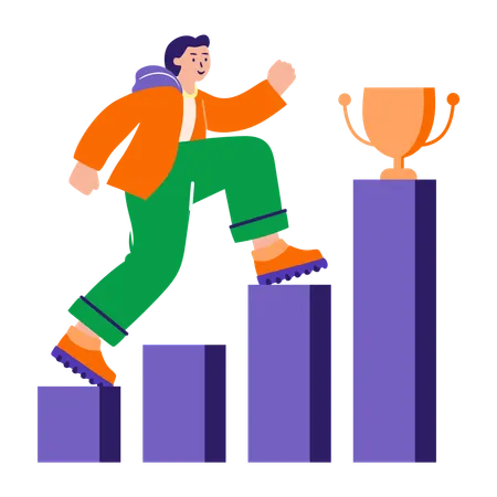 Boy climbing career ladder  Illustration