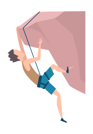 Boy climbing extreme rocks Illustration