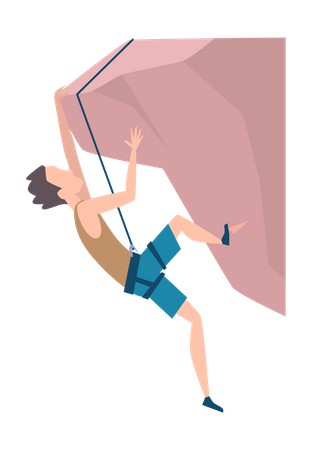 Boy climbing extreme rocks  Illustration