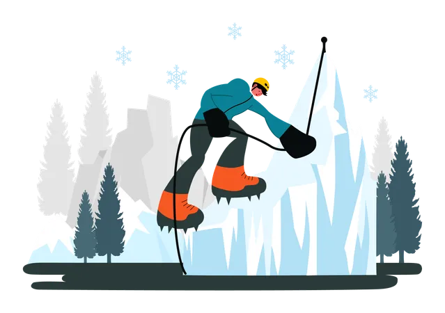 Boy Climbing Icy Slopes  Illustration