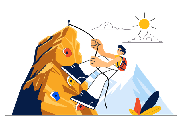 Boy climbing mountain  Illustration