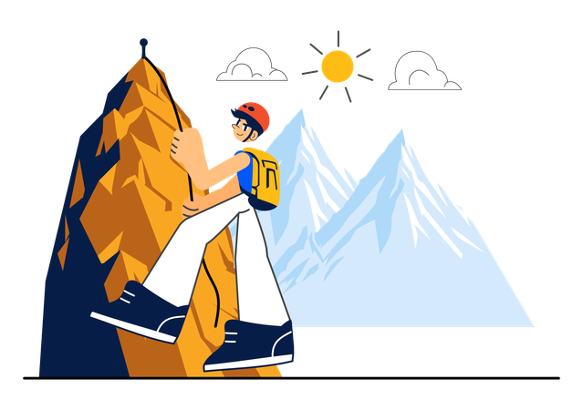 Boy climbing mountain  Illustration