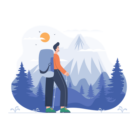 Boy climbing on mountain  Illustration