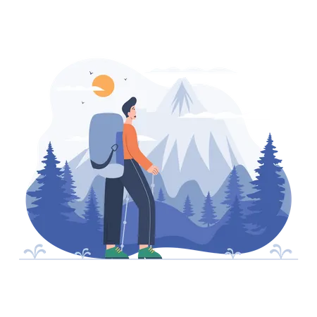 Boy climbing on mountain  Illustration