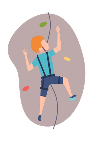 Boy climbing rock Illustration