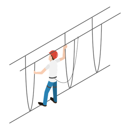 Boy climbing rope spider net  Illustration