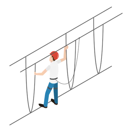 Boy climbing rope spider net  Illustration