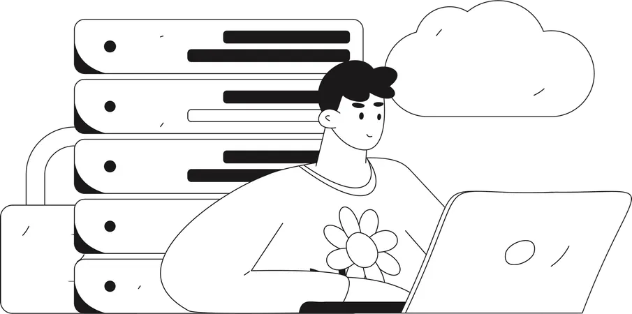 Boy coding for cloud database  Illustration