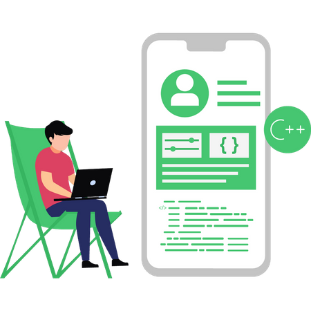 Boy Coding On Laptop  Illustration