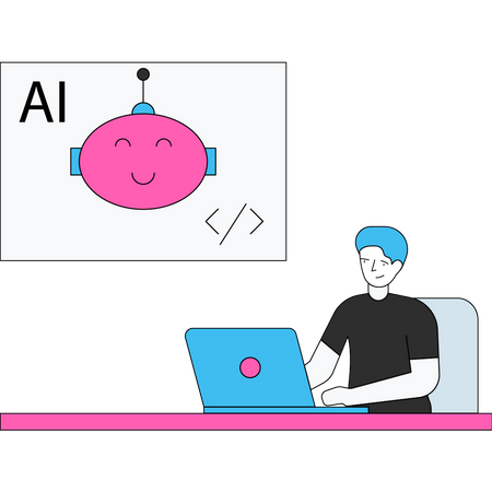 Boy coding robotic technology Illustration